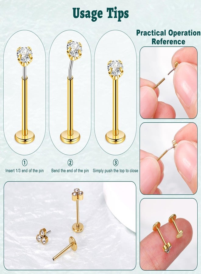 LOREMOW 20G 5Pairs 316L Stainless Steel Threadless Stud Earring for Women Hypoallergenic Star Moon Push in Nose Studs Threadless Flat Back Earring Cartilage Helix Tragus Conch Labret Stud Piercing G - Image 4